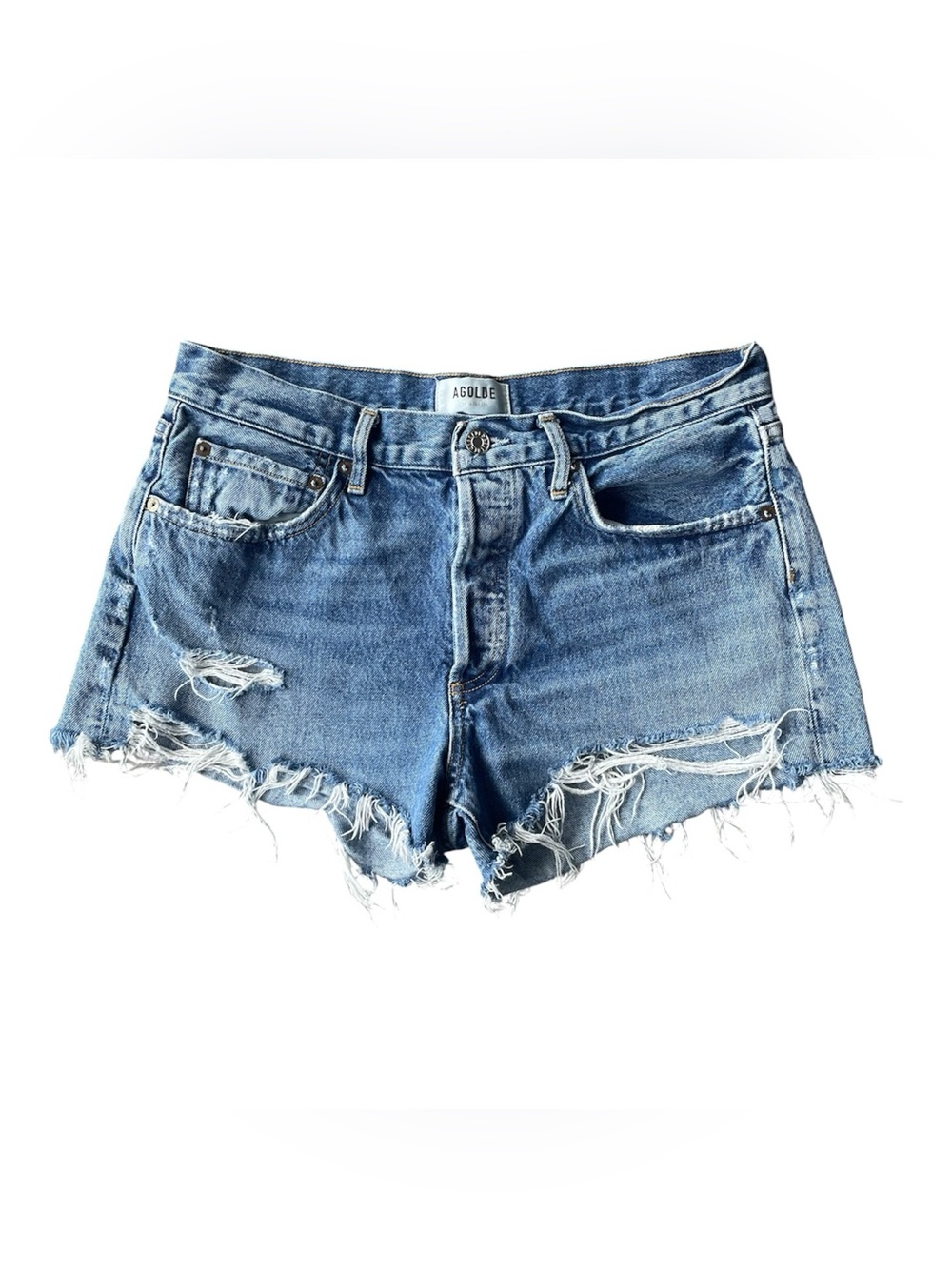 Agolde 28 Parker Jean Shorts Button Fly Distressed Cut Off Booty Denim Country